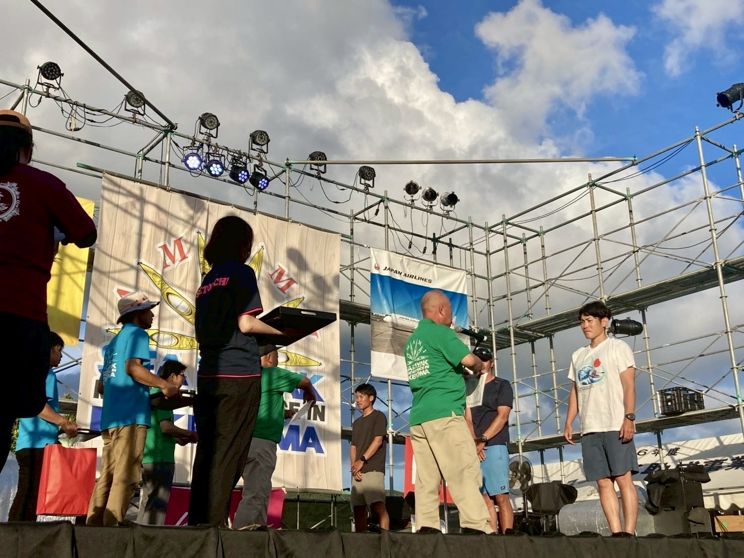 Award ceremony on stage at the Amami Seakayak Marathon in Setouchi, Amami Oshima