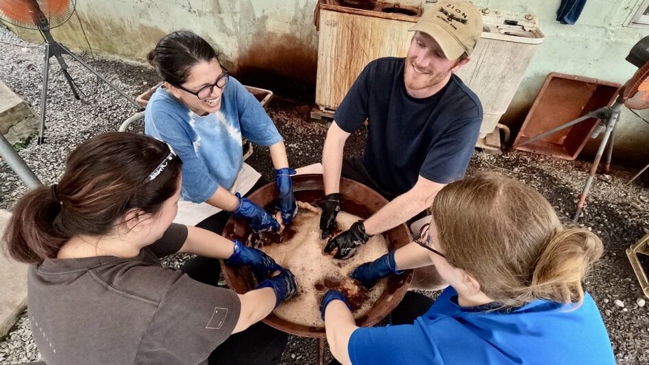 Hands-on dorozome experience using traditional techniques at a local workshop in Amami Oshima